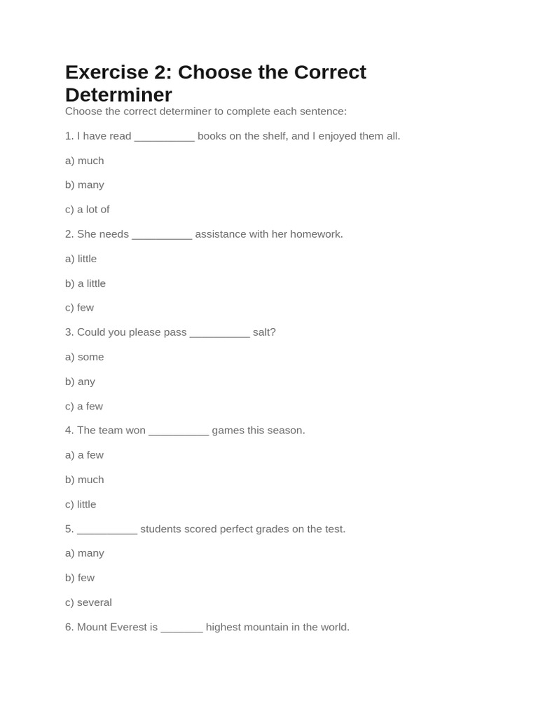 Mastering Determiners: Exercises & Types | PDF | Grammatical Number | Noun