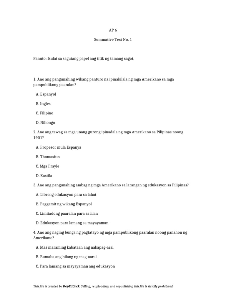 AP 6 - Summative - Test - Q2 | PDF