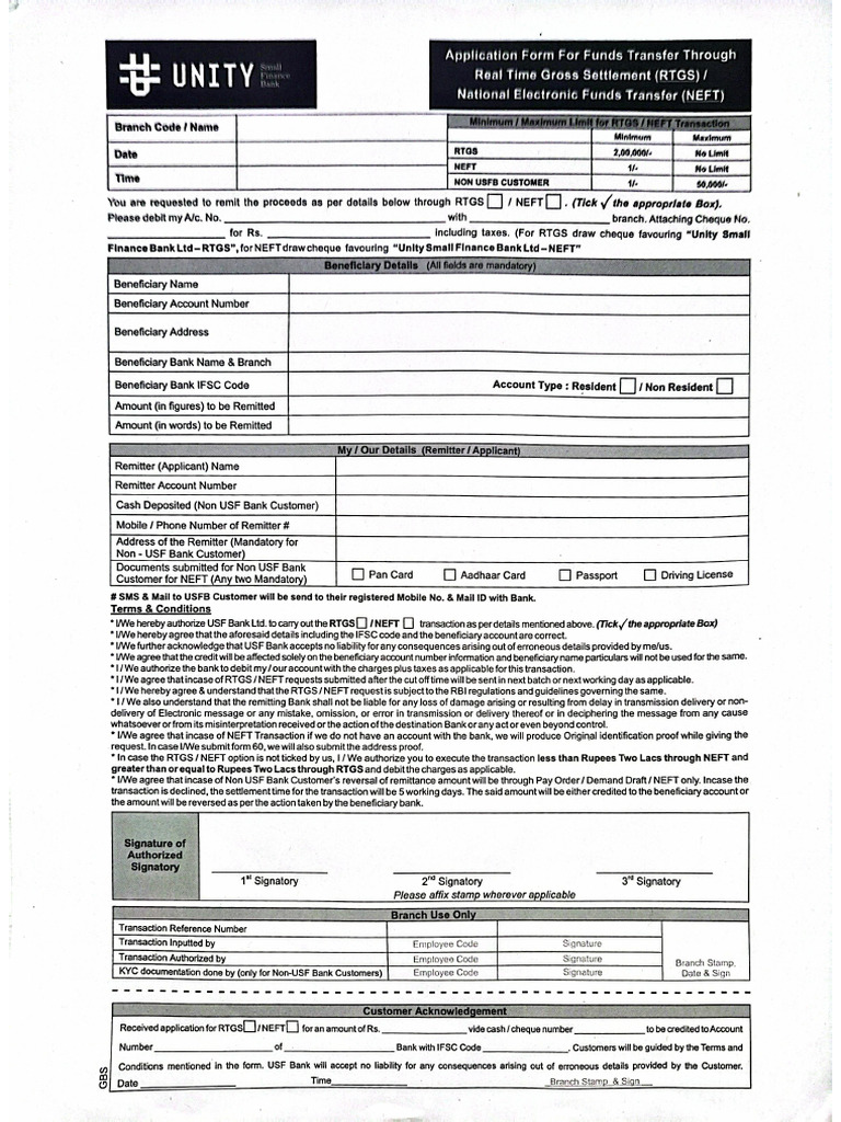 Neft Rtgs Form | PDF