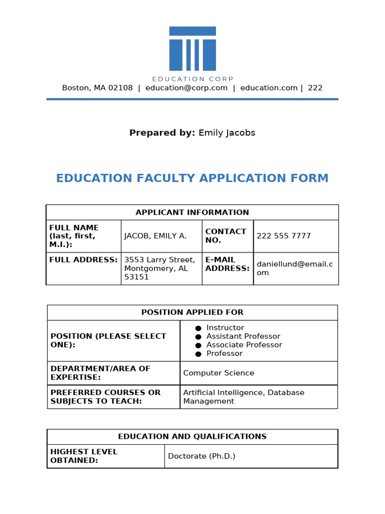 Computer Science Faculty Application Form | PDF | Computer Science ...