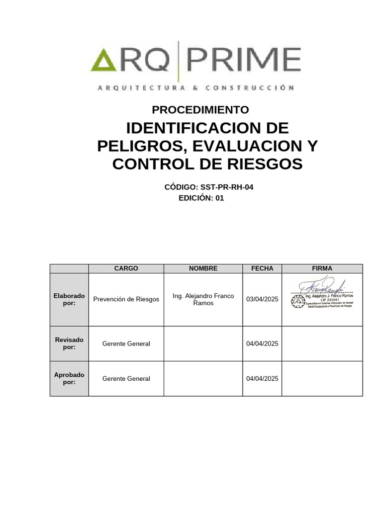 Procedimiento de Control de Riesgos Laborales | PDF | Seguridad y salud ...