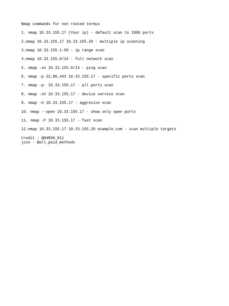 Nmap Commands for Termux Users | PDF