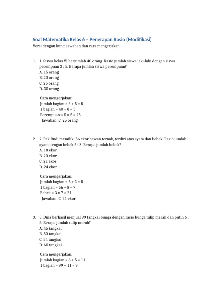 Soal Matematika Kelas 6: Penerapan Rasio | PDF