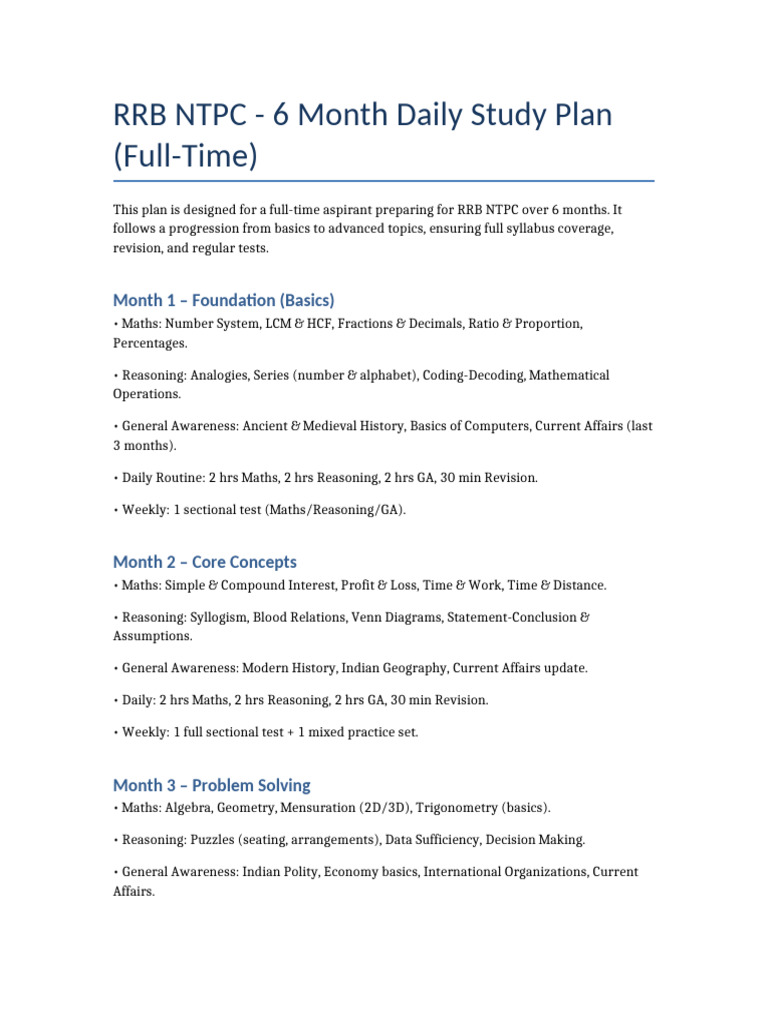 RRB NTPC 6-Month Study Plan Guide | PDF | Mathematics | Numbers