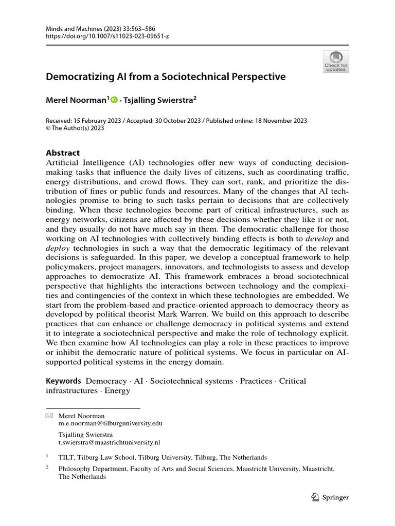 Democratizing AI: A Sociotechnical Framework | PDF | Artificial ...