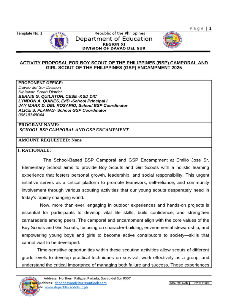 BSP and GSP Camporal 2025 Proposal | PDF | Scouting