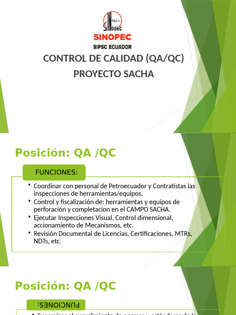 Control de Calidad en Proyecto Sacha QA/QC | PDF