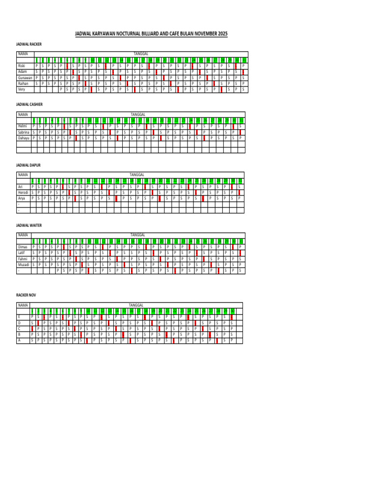 Jadwal Racker November | PDF