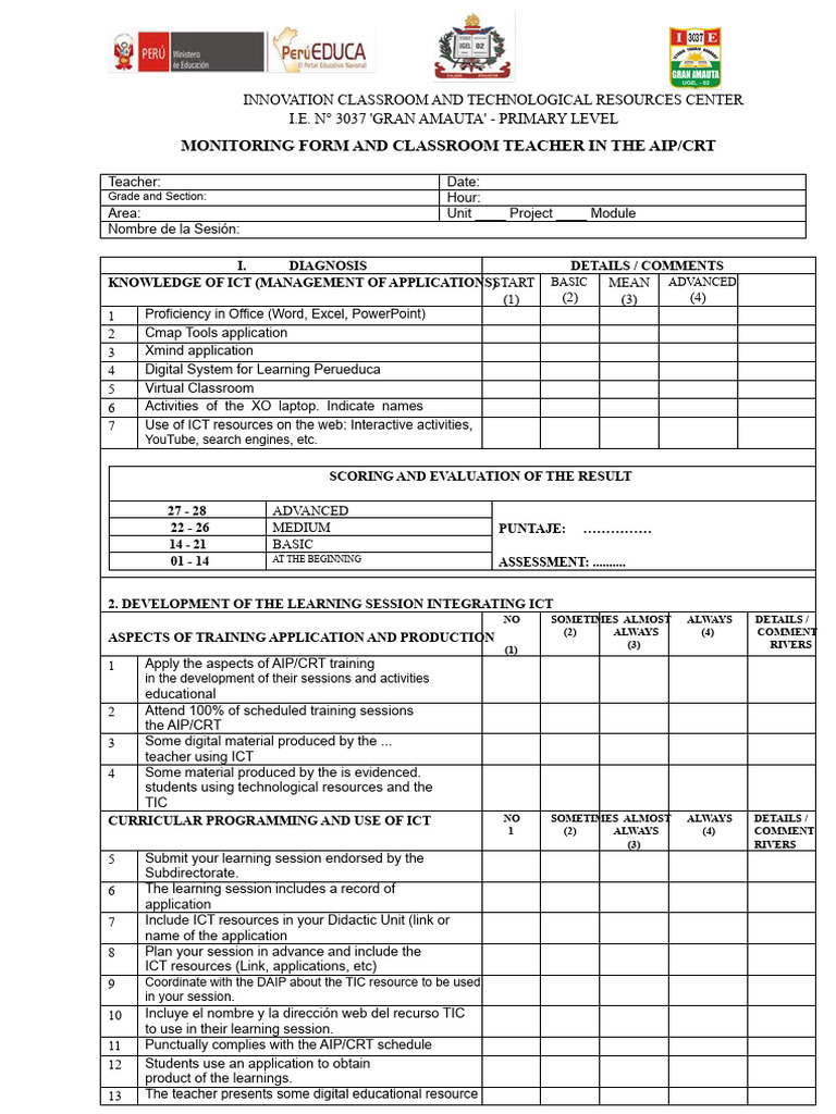 ICT Integration Assessment Form | PDF | Educational Technology | Teachers