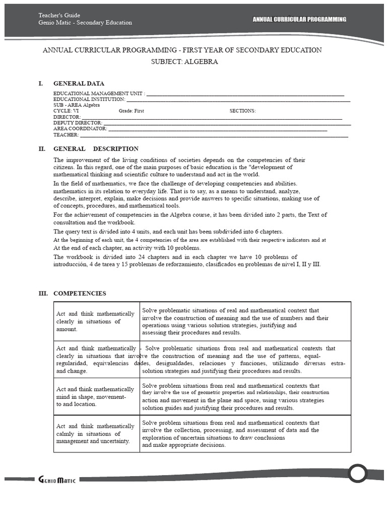 Algebra Curriculum Guide for First Year | PDF | Algebra | Mathematics