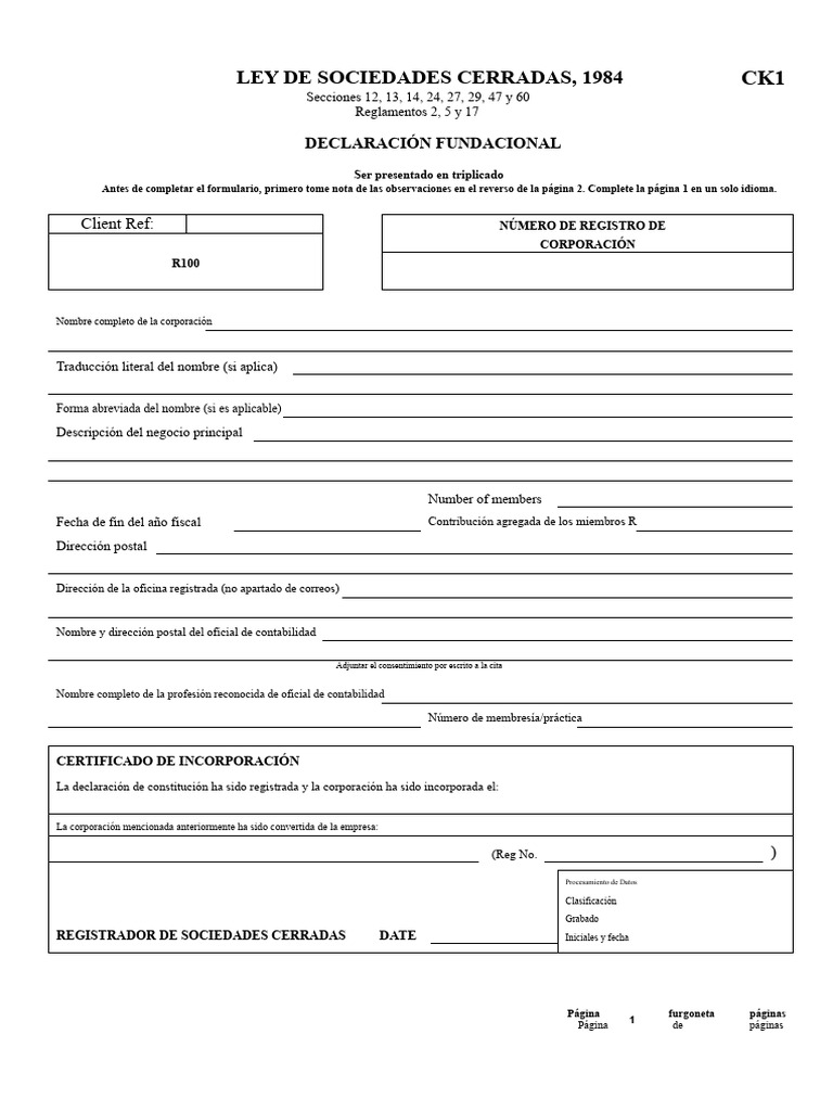 Registro de Sociedades Cerradas CK1 | PDF | Corporaciones