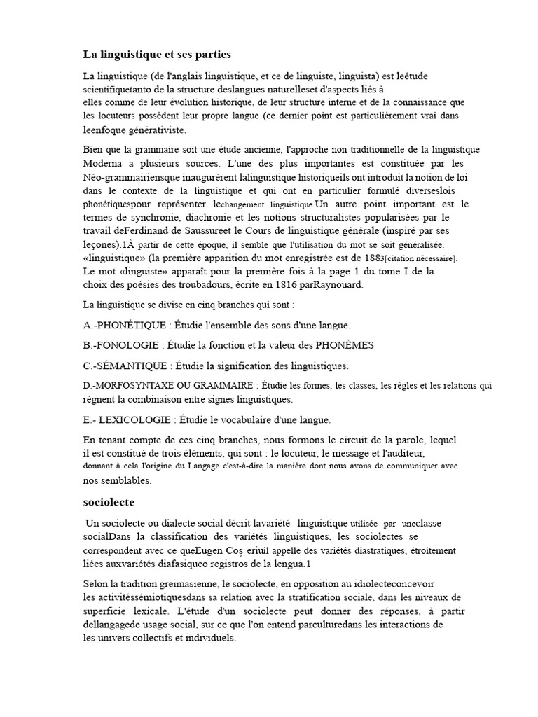 Introduction à la linguistique et ses branches | PDF | Linguistique ...