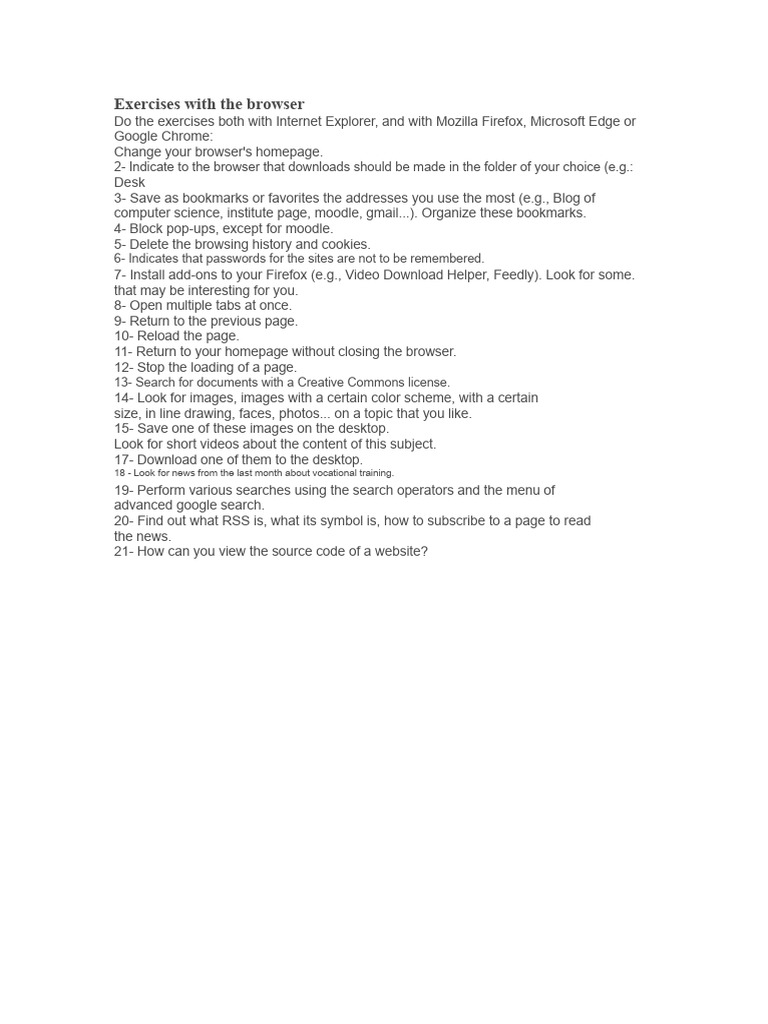 Browser Exercises and Shortcuts Guide | PDF | Internet Explorer | Http ...