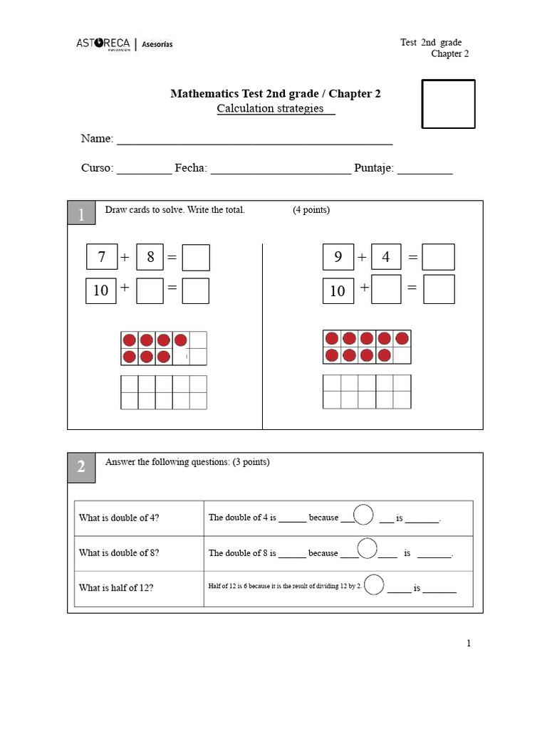 Test 2nd Grade Chapter 2 Calculation Strategies | PDF | Mathematics