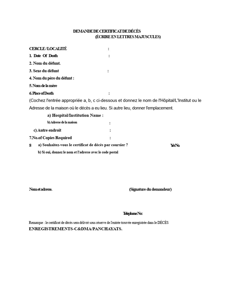 Demande de certificat de décès | PDF