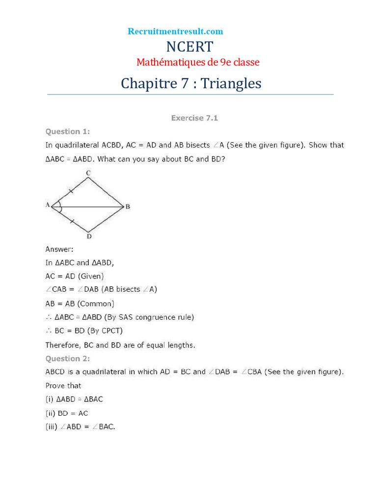 NCERT Class 9 Math Chapter 7: Triangles | PDF