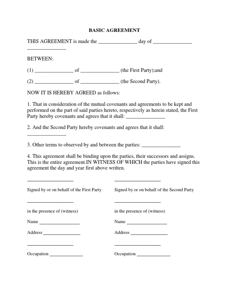 Basic Agreement Template for Parties | PDF | Finance & Money Management ...