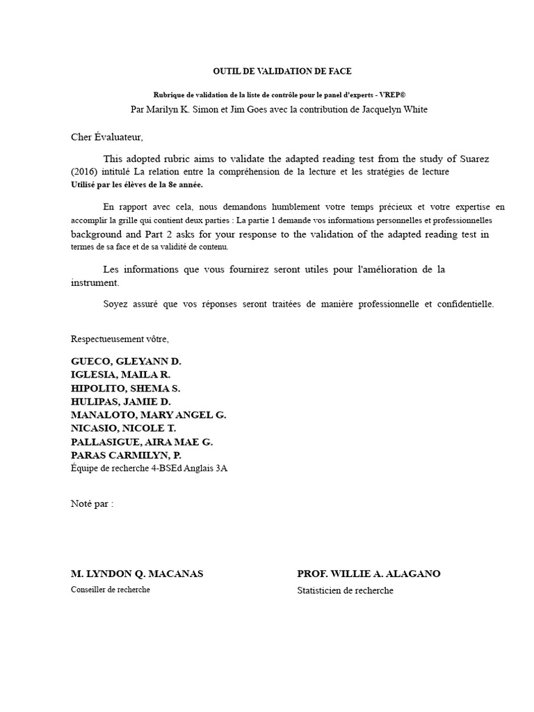 Validation d'un Test de Lecture Adapté | PDF