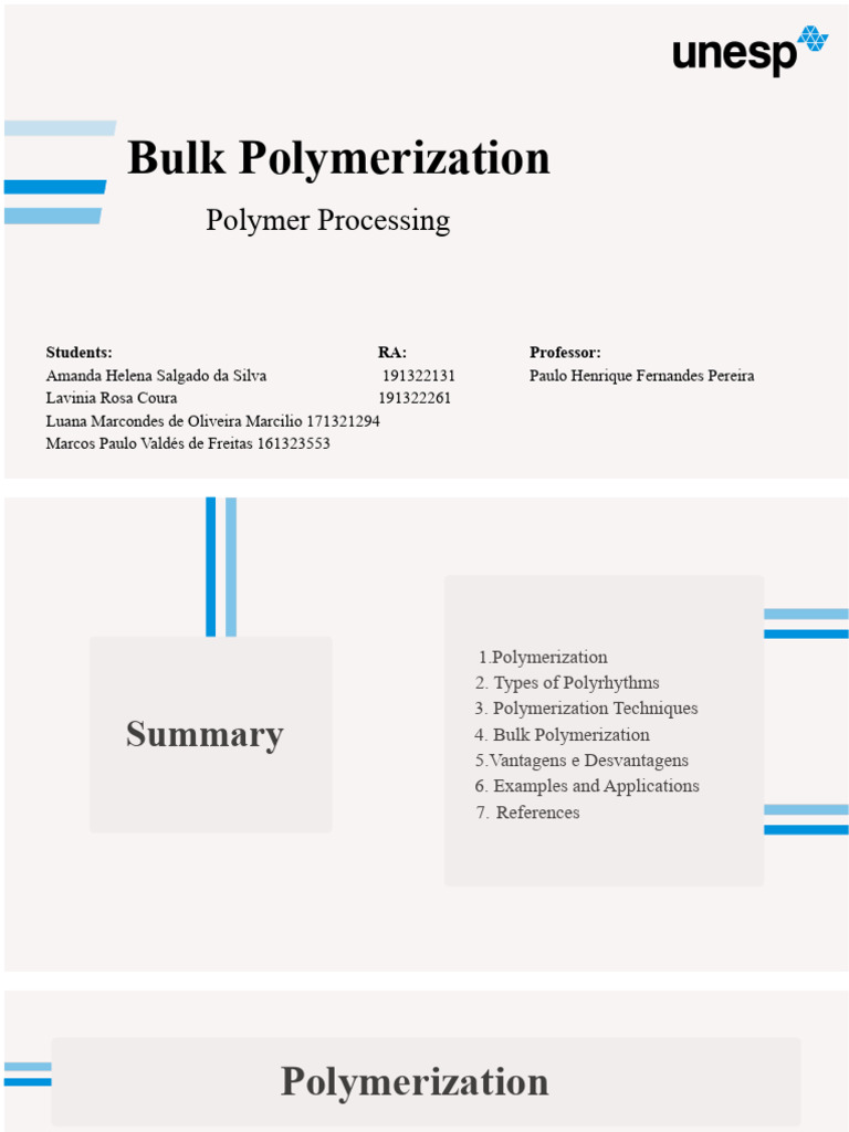 Overview of Bulk Polymerization Techniques | PDF | Polymerization ...