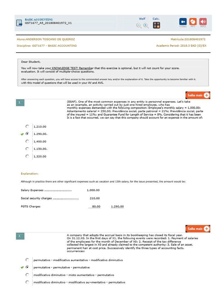 Test 5 Basic Accounting | PDF | Debits And Credits | Accounting