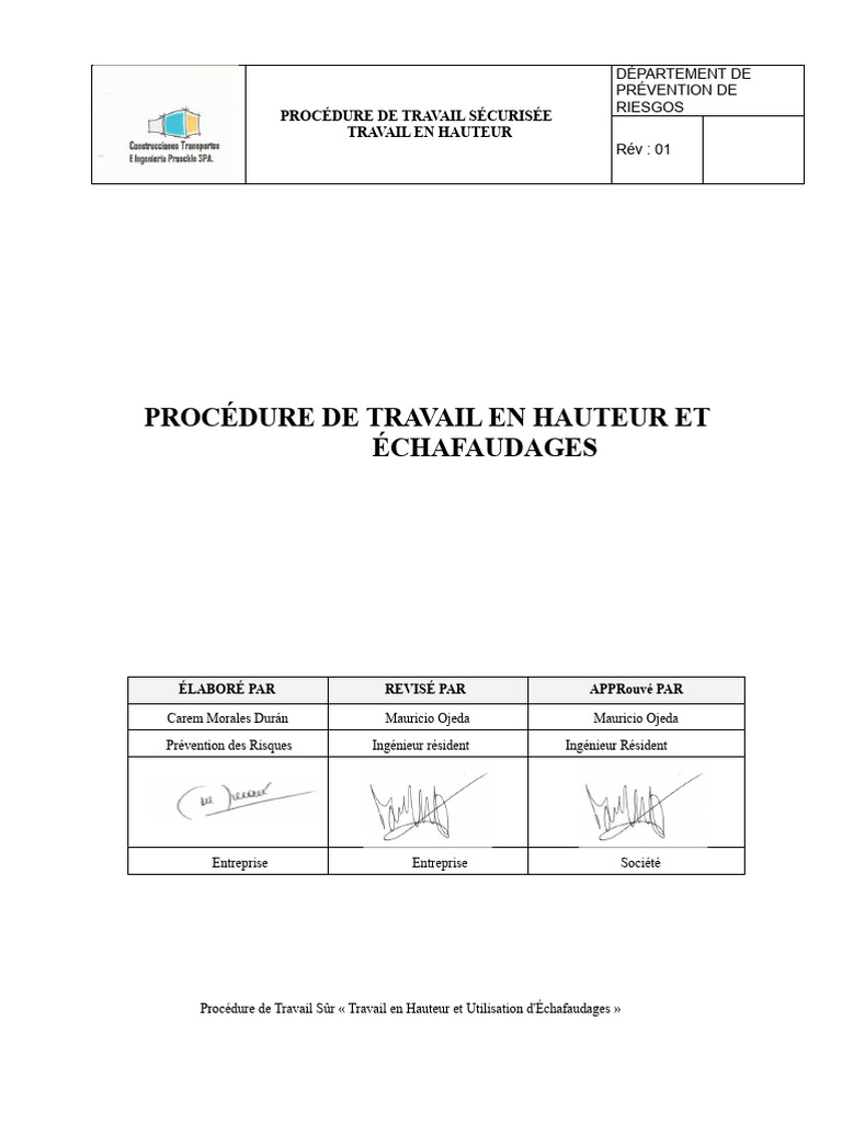 Procédure de Sécurité pour Travail en Hauteur | PDF | Sécurité