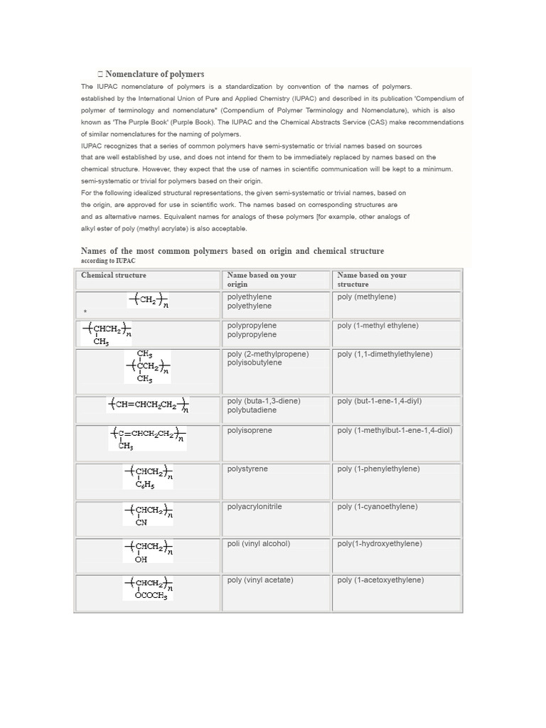 IUPAC Polymer Nomenclature Guide | PDF | Polymers | Polyethylene