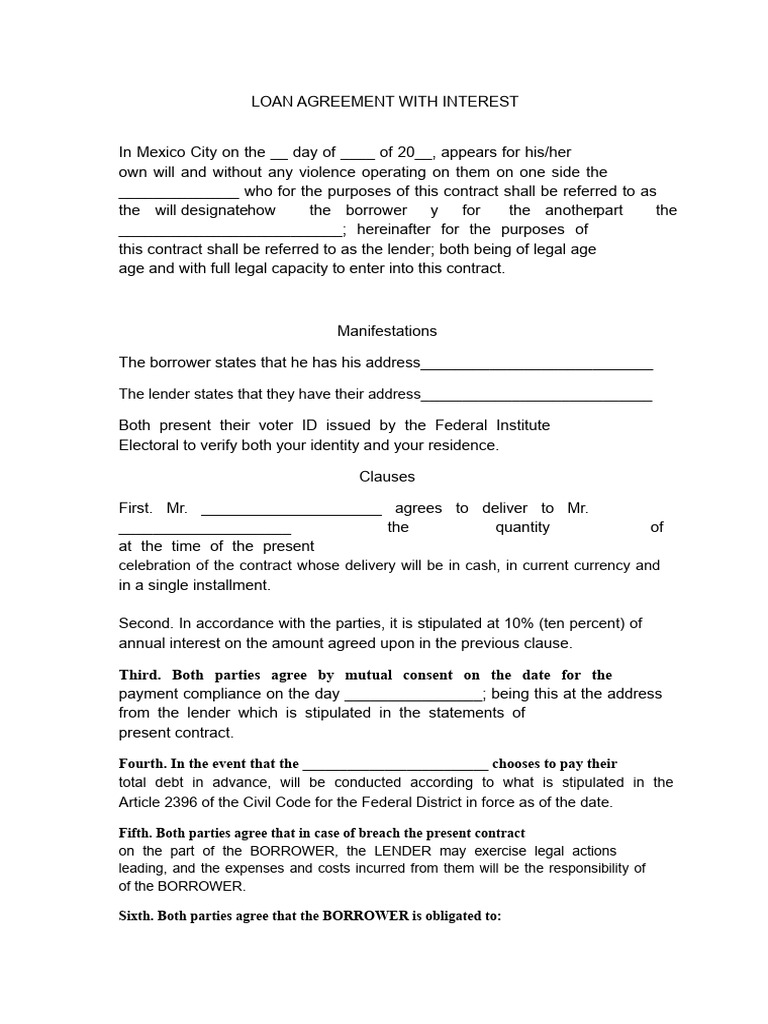 Mexico City Loan Agreement Template | PDF | Interest | Loans