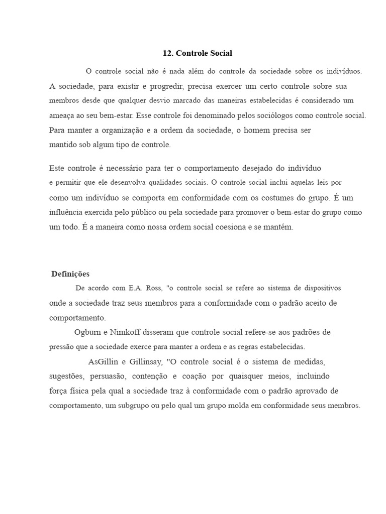 12. Controle Social | PDF | Sociologia | Sociedade