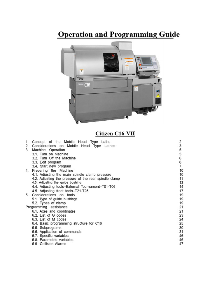 Citizen C16-VII Lathe Operation Guide | PDF | Metalworking