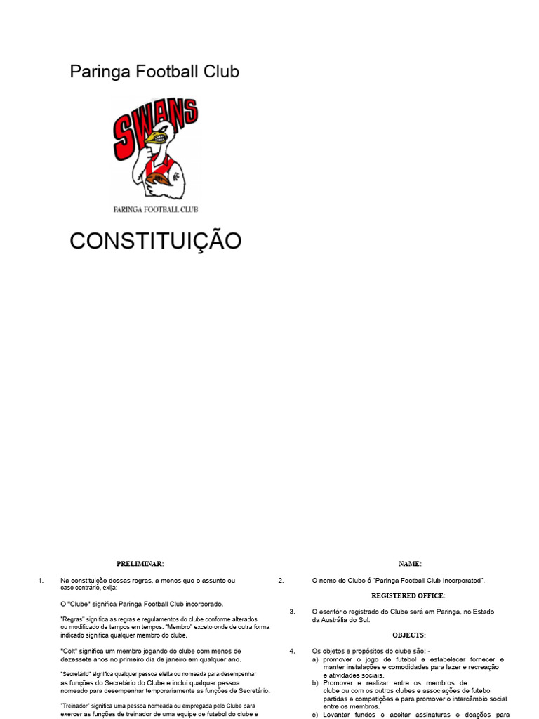 Estatuto do Paringa Football Club | PDF | Assembleia Geral das Nações ...