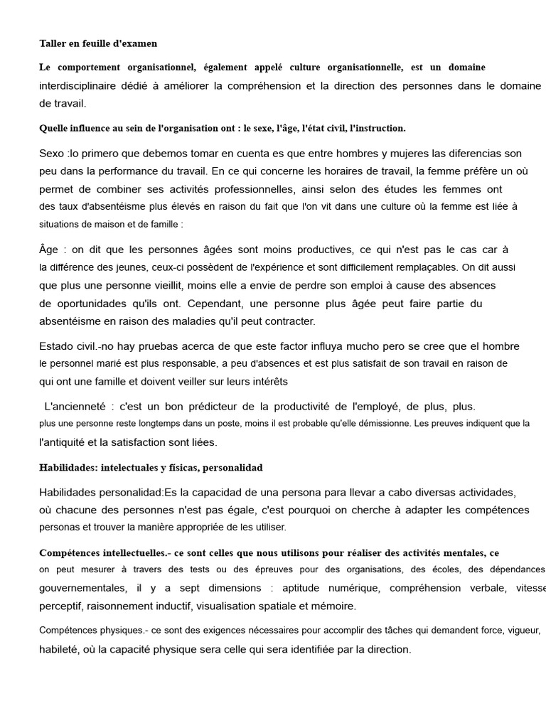 Influence des facteurs sur le travail | PDF | Sciences comportementales ...