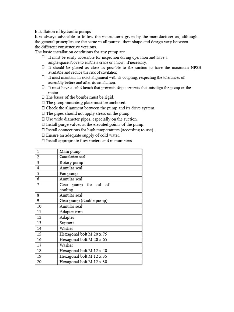 Hydraulic Pump Installation Guide | PDF | Pump | Machines
