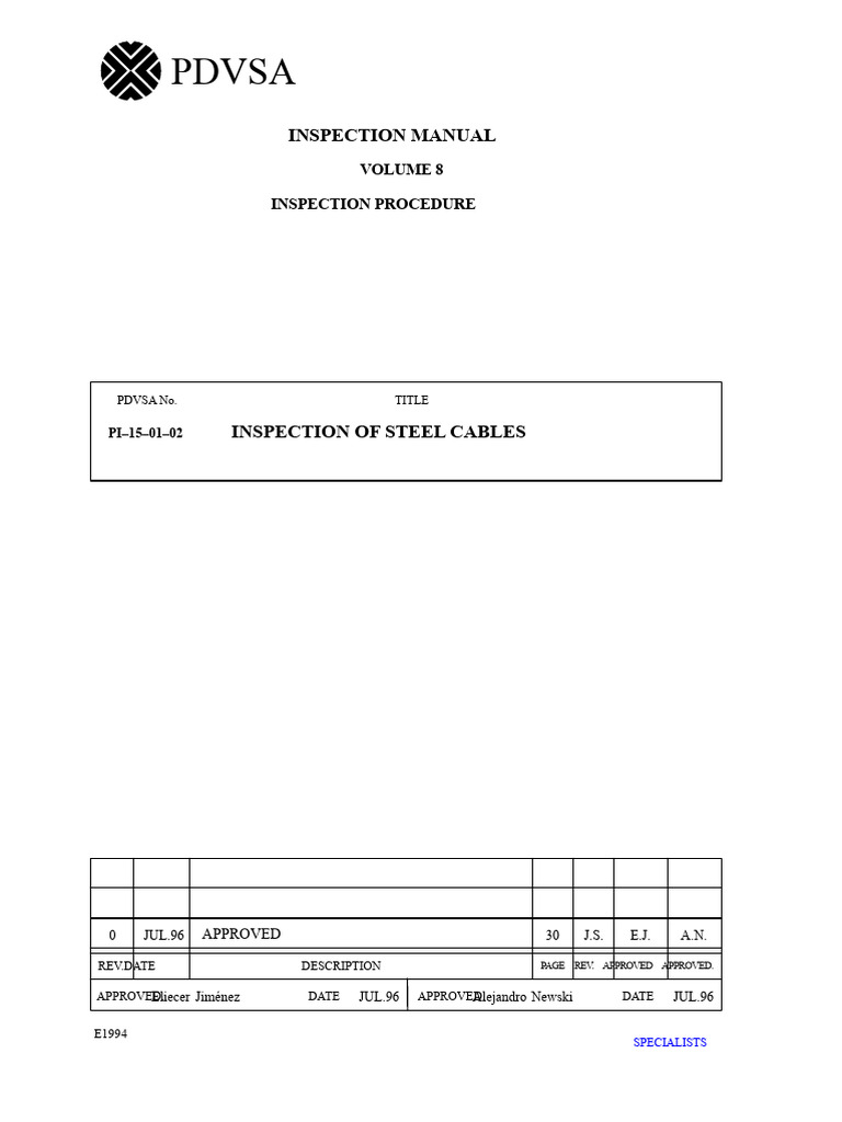 Inspection Procedure For Steel Cables Standard Pdvsa Pi - 15!01!02 ...