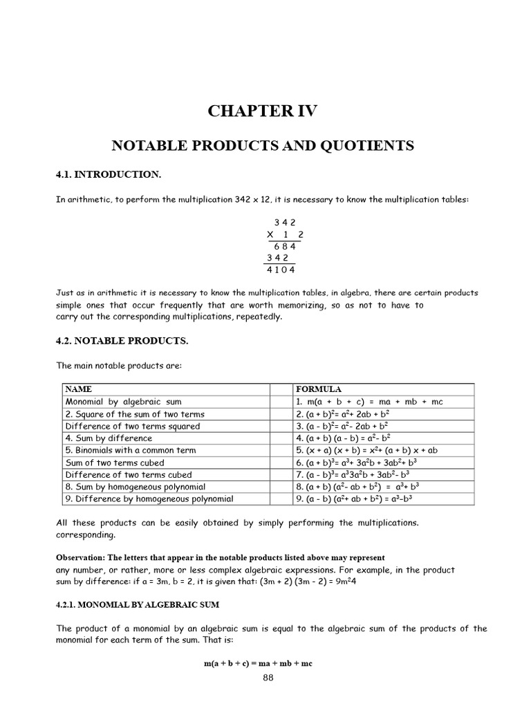 Notable Algebraic Products Explained | PDF | Numbers | Polynomial