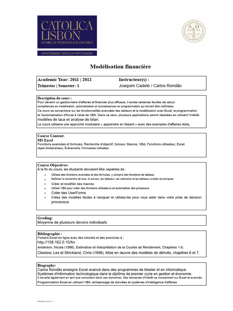 Modélisation financière avancée avec Excel | PDF | Microsoft Excel ...