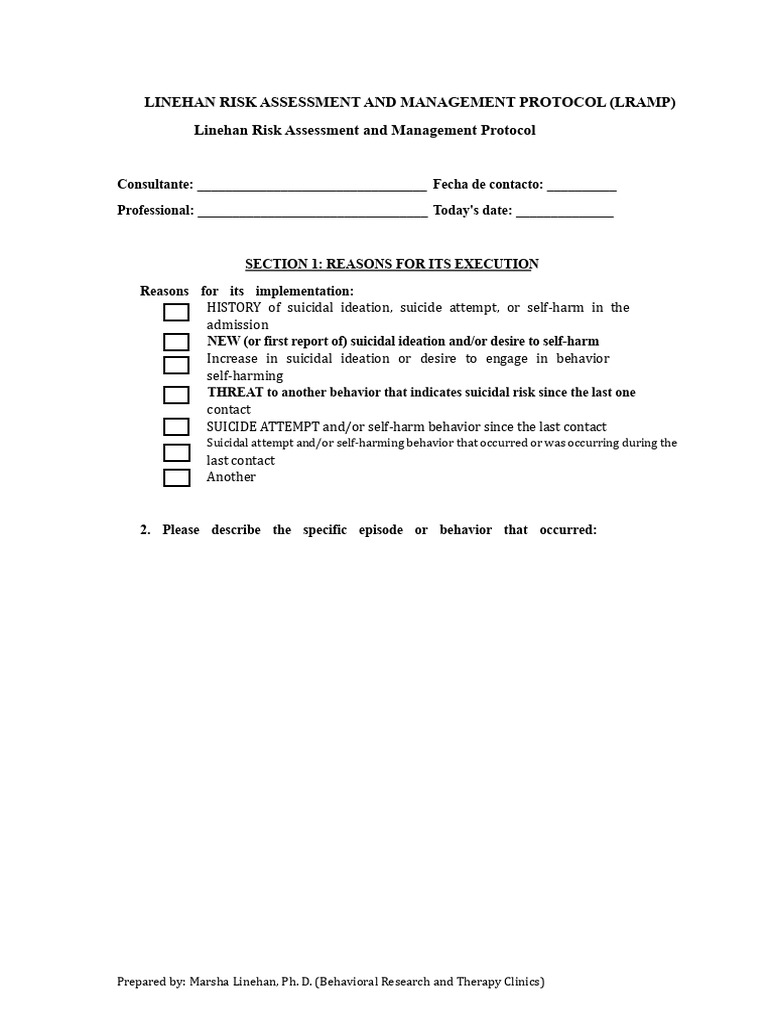 Linehan Risk Assessment Protocol Overview | PDF | Suicide | Self Harm