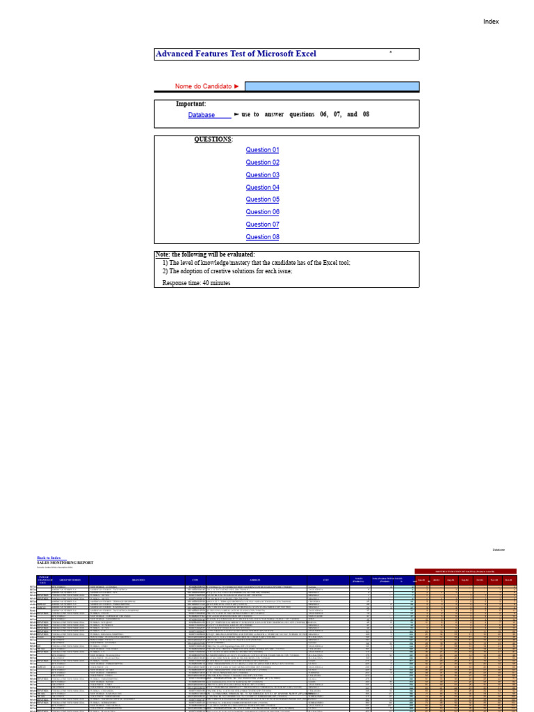Excel Advanced Features Test Guide | PDF