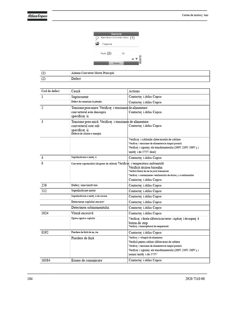 Atlas Copco Coduri de Defectiune PDF | PDF