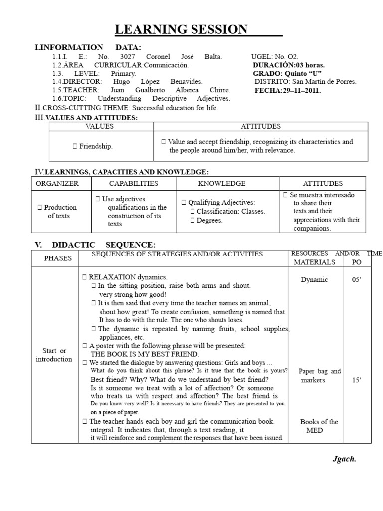 Descriptive Adjectives Lesson Plan | PDF | Adjective | Linguistics
