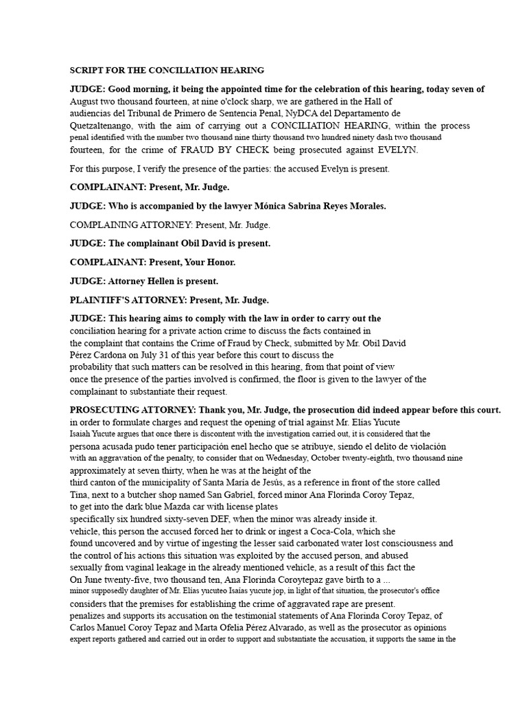 Conciliation Hearing Script for Fraud Case | PDF | Witness | Testimony