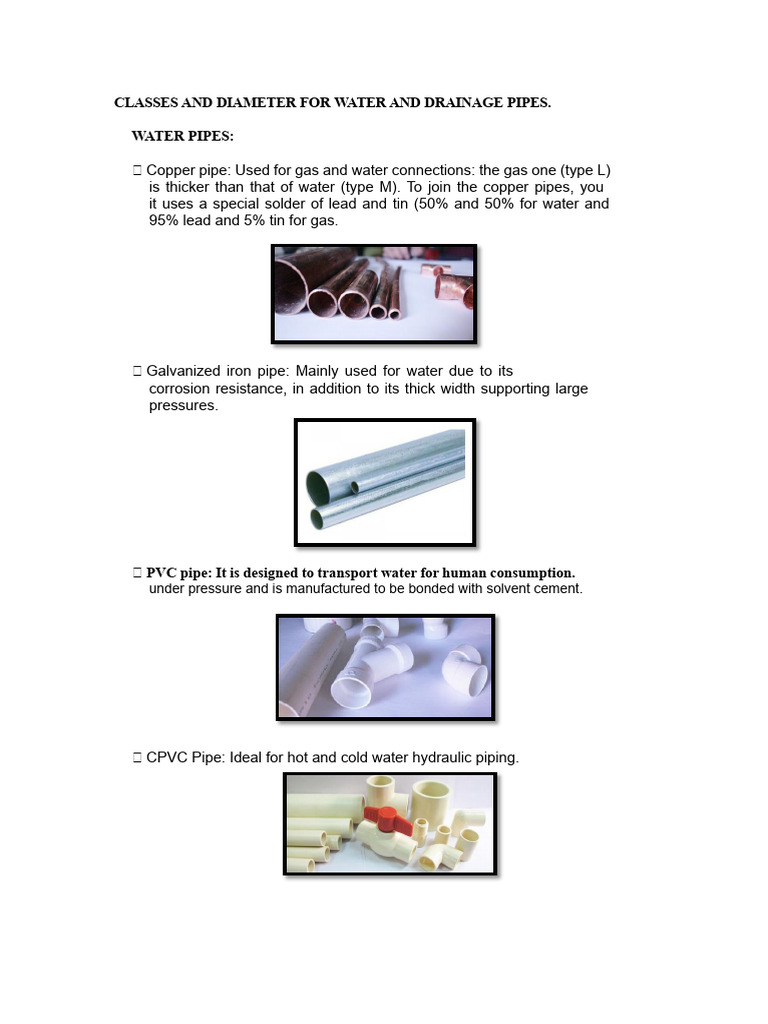Water and Drainage Pipe Specifications | PDF | Pipe (Fluid Conveyance ...