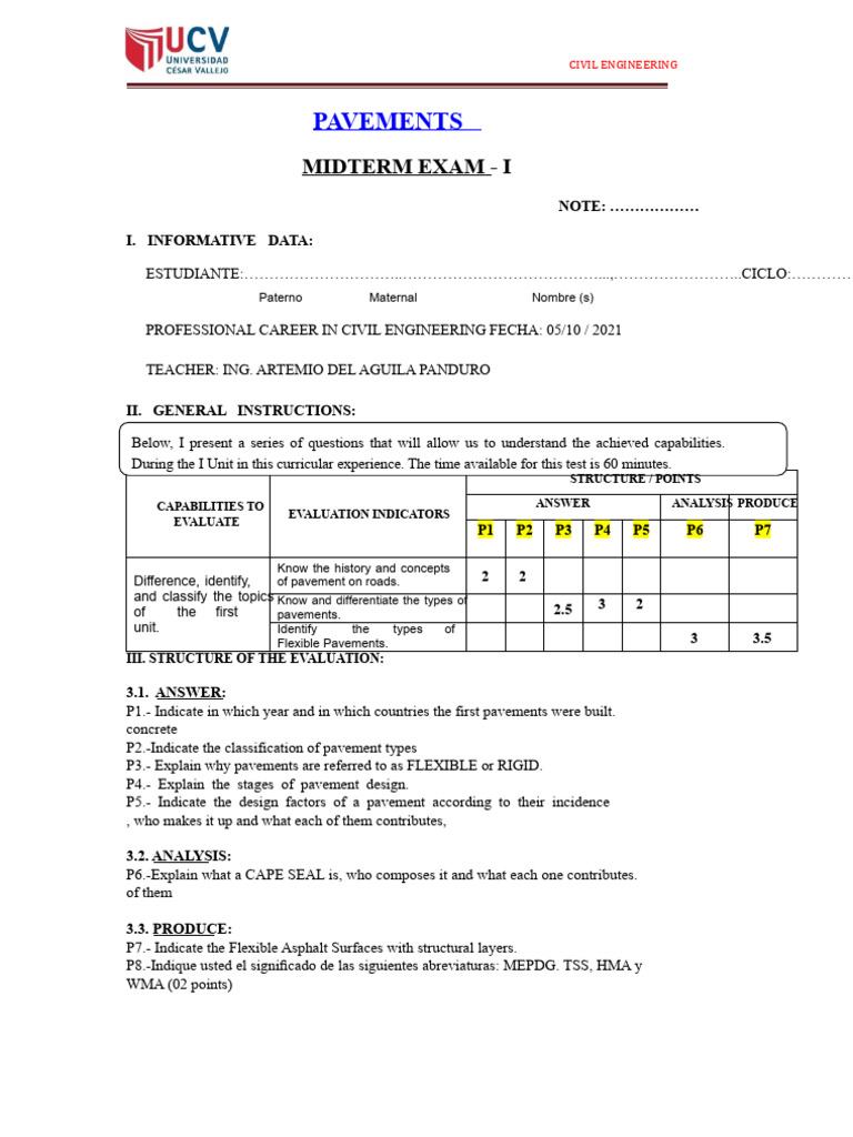 Civil Engineering Pavements Midterm Exam | PDF