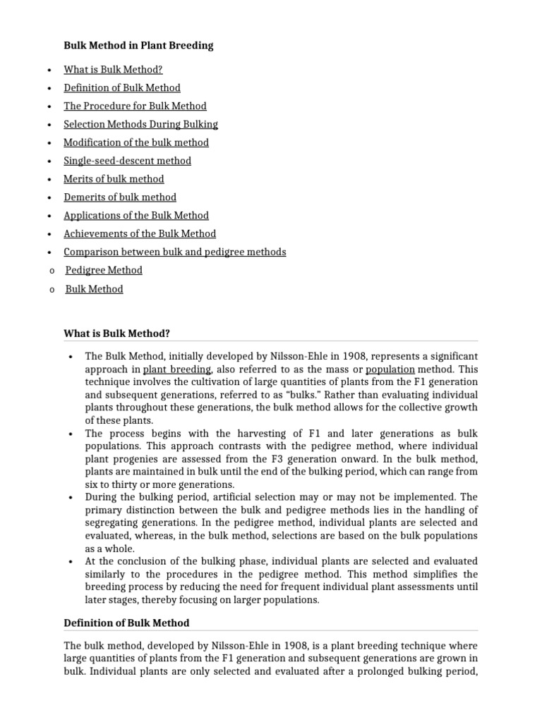 Understanding the Bulk Method in Plant Breeding | PDF | Plant Breeding ...
