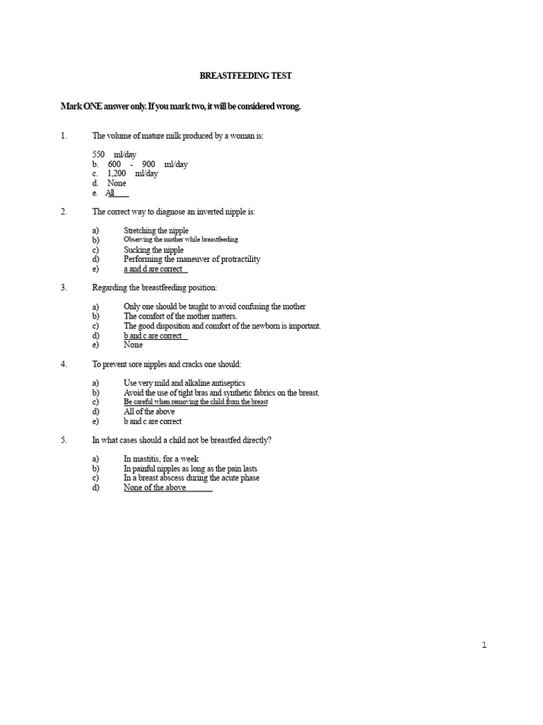 Breastfeeding Knowledge Assessment Test | PDF | Breastfeeding | Breast Milk