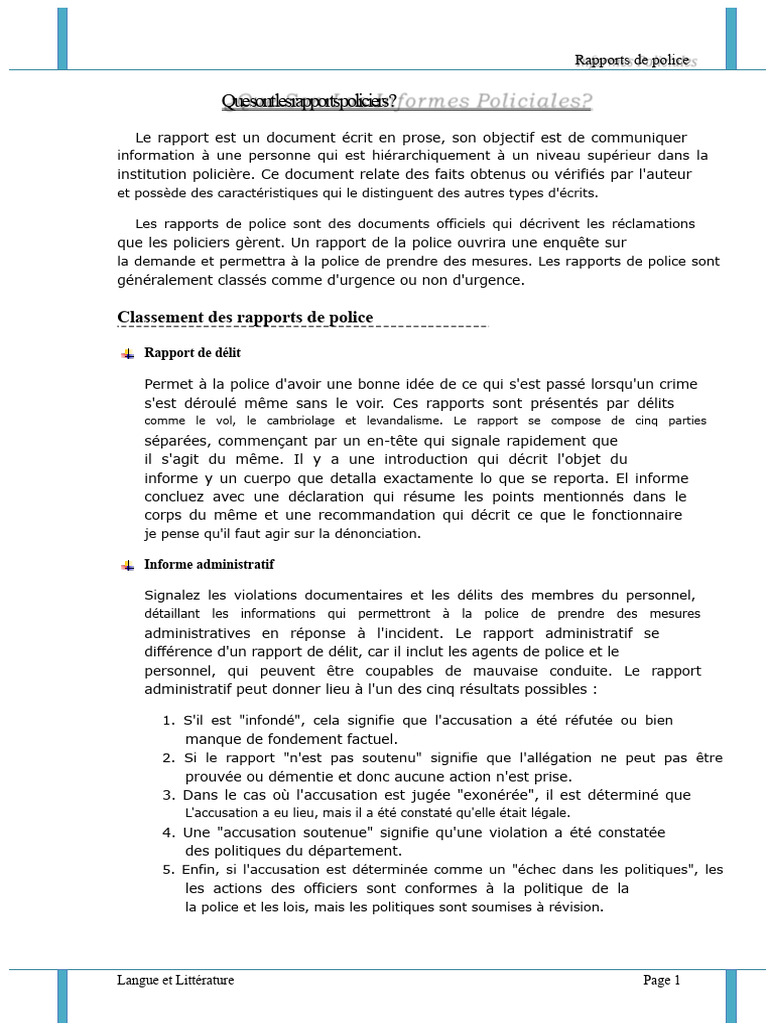 Comprendre les rapports de police | PDF