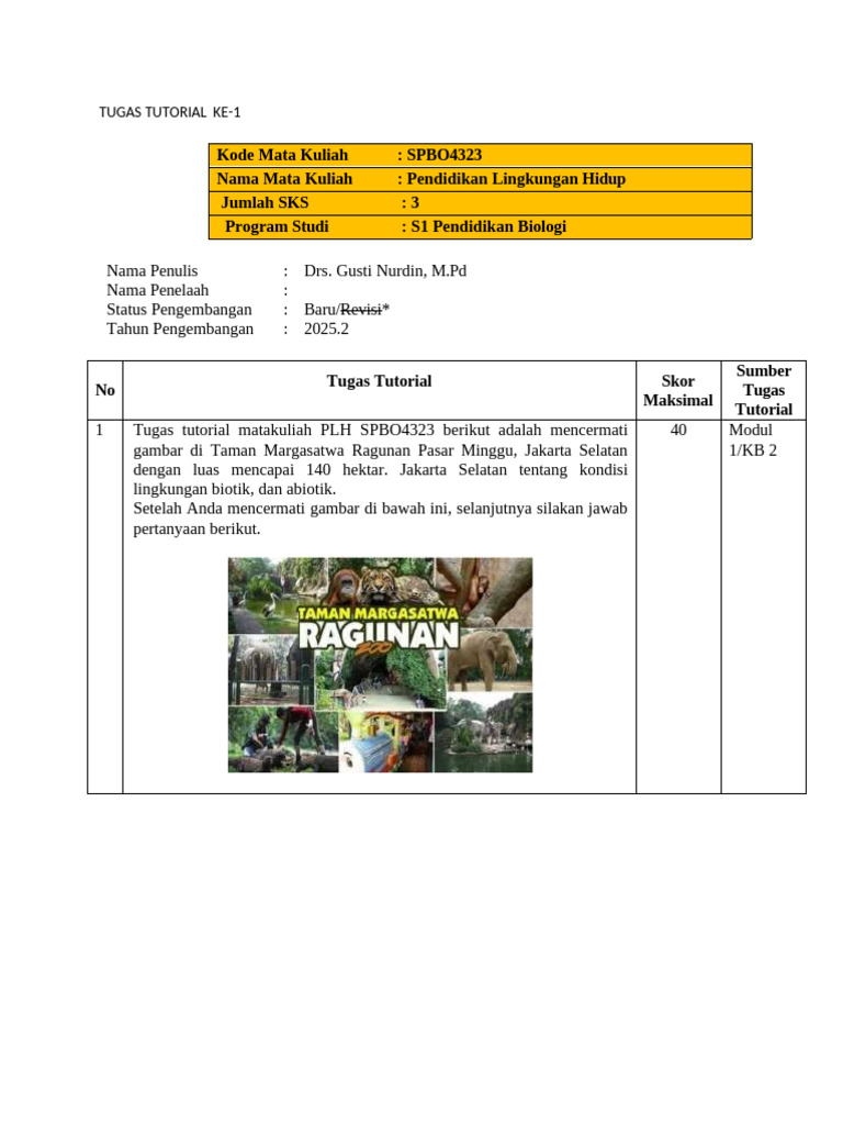 Tugas Tutorial PLH SPBO4323 2025 | PDF