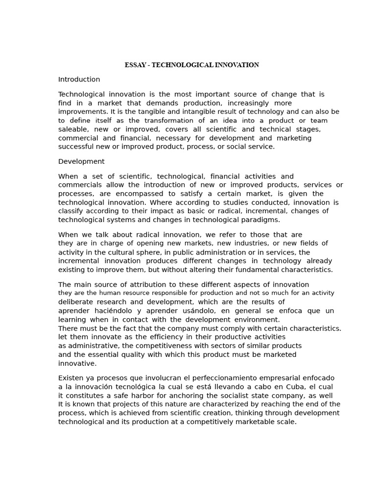 Essay On Technological Innovation | PDF | Innovation | Sustainability