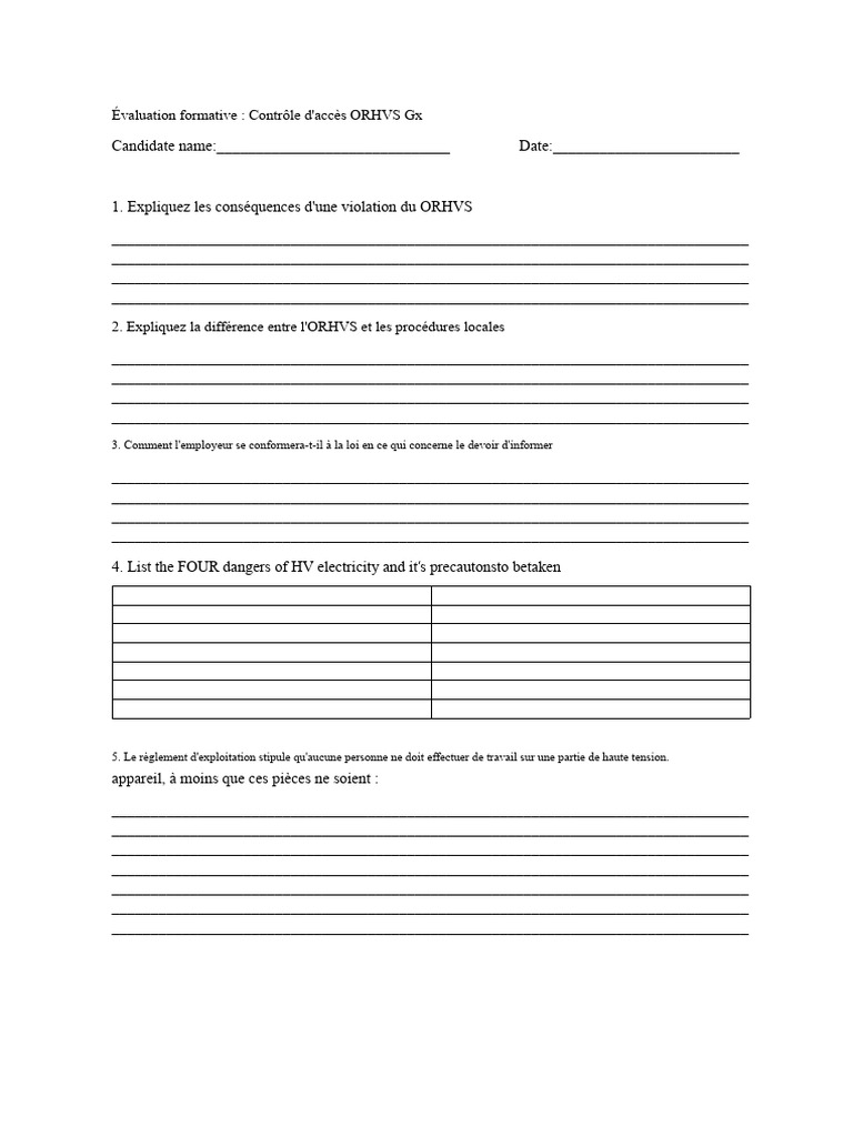 Évaluation sur le contrôle d'accès ORHVS | PDF