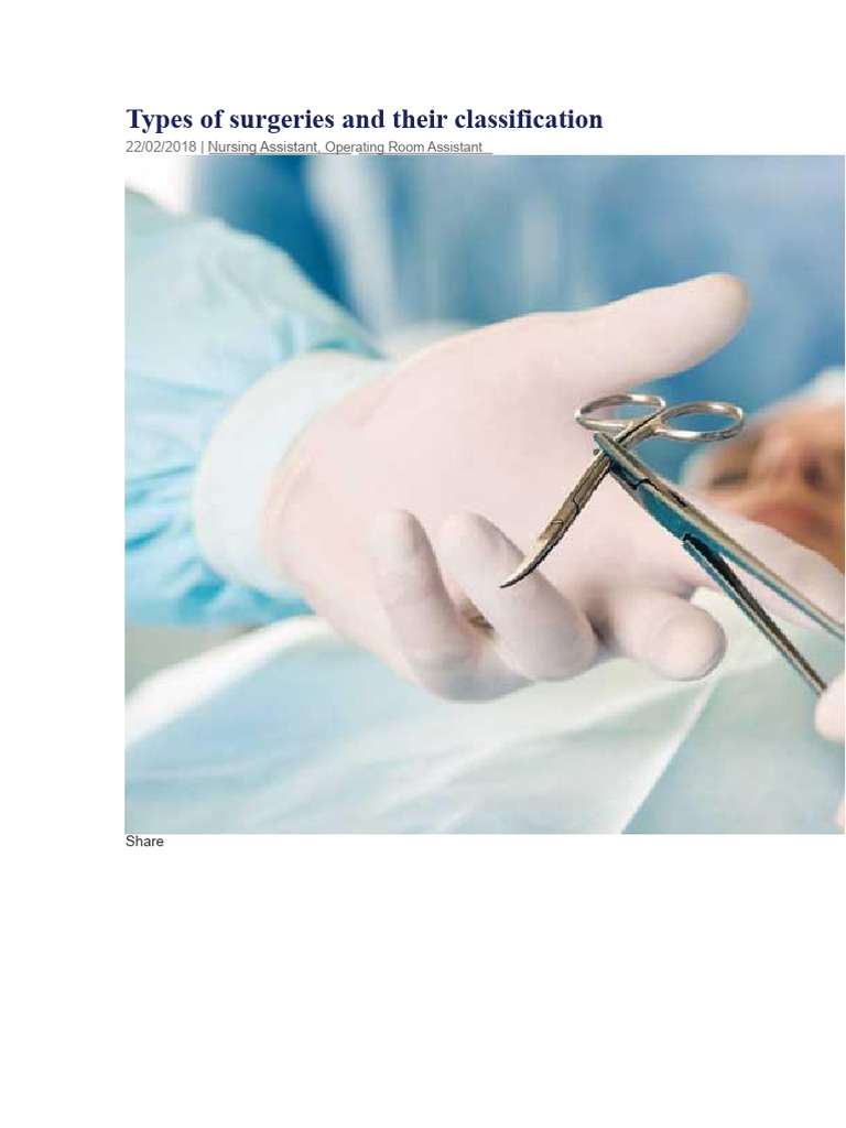 Types and Classifications of Surgeries | PDF | Surgery | Wound