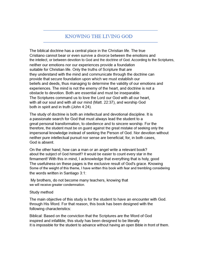 Knowing the Living God: A Study Guide | PDF | God | Bible